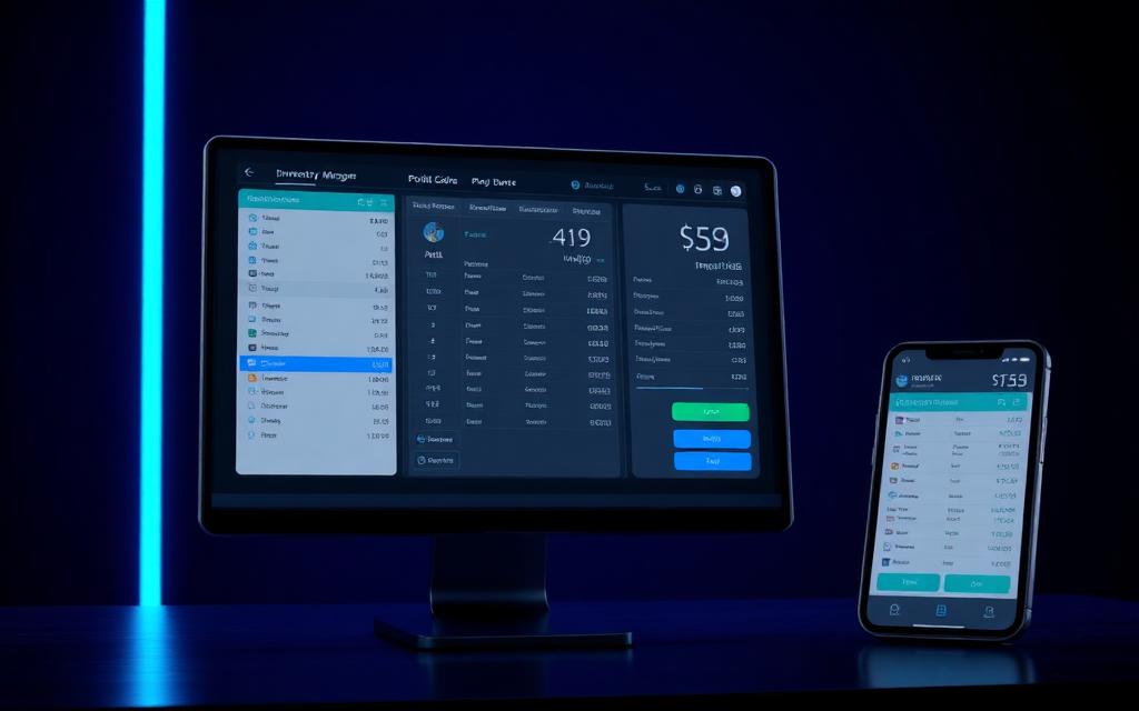 Sistema de punto de venta e inventario en monitor y teléfono